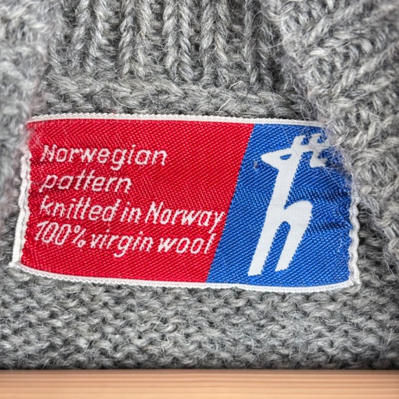 VTG Norwegian Wool Turtleneck Sweater S Nordic Fair Isle Grey Ski Retro Grandpa - Picture 5 of 9